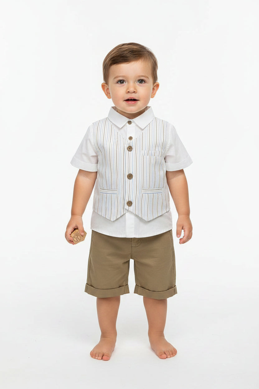 Set conjunto 2 piezas camisa blanca short azul bebe niño 86298