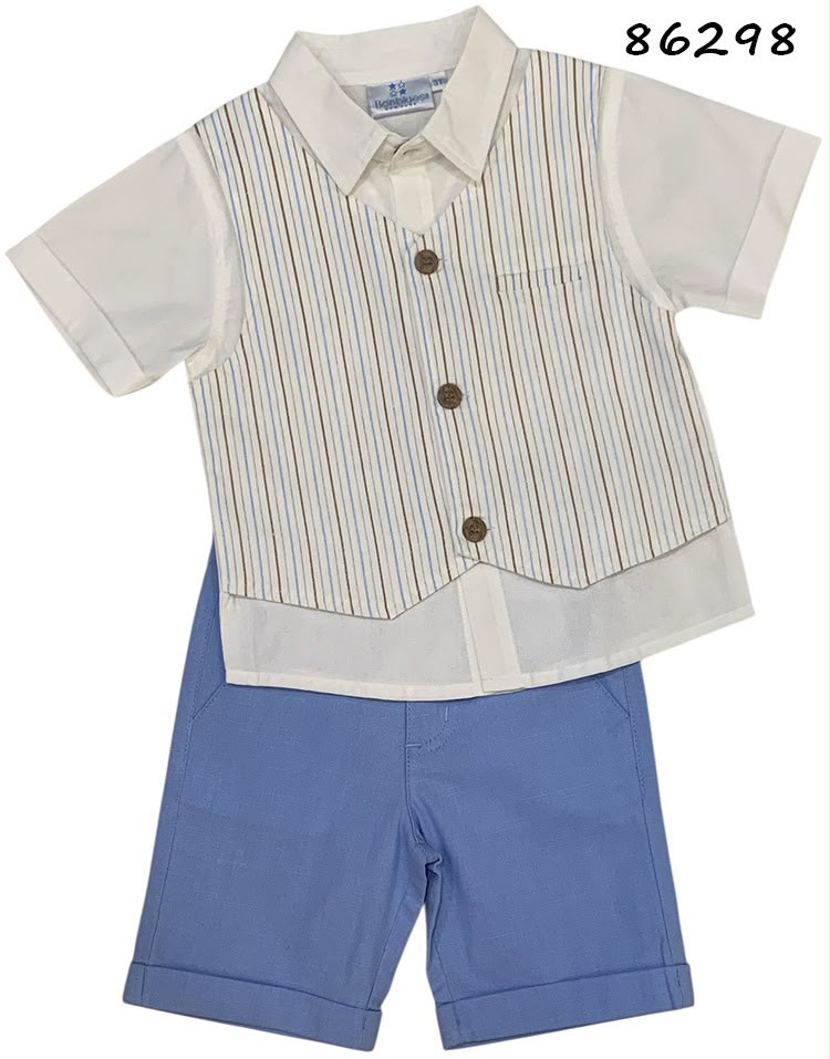 Set conjunto 2 piezas camisa blanca short cafe bebe niño 86298