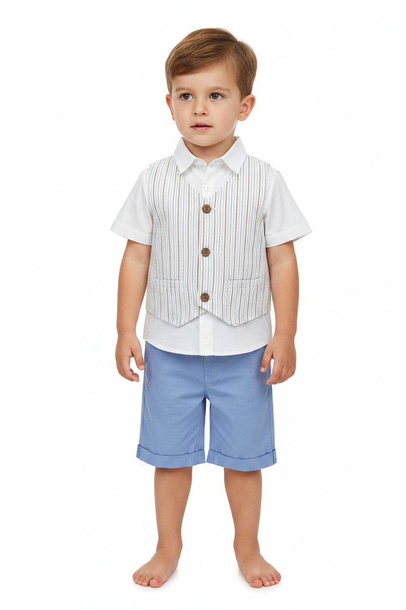 Set conjunto 2 piezas camisa blanca short cafe bebe niño 86298