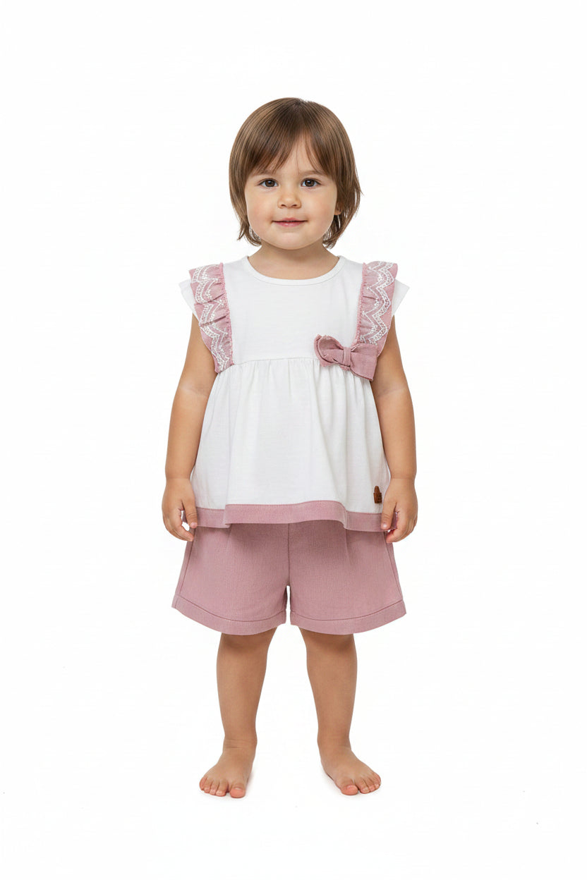 Set conjunto 2 piezas camisa short rosado bebe niña polo HPC86370