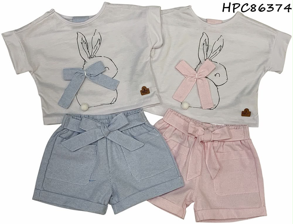 Set conjunto 2 piezas camisa blanca short rosado bebe niña HPC86374