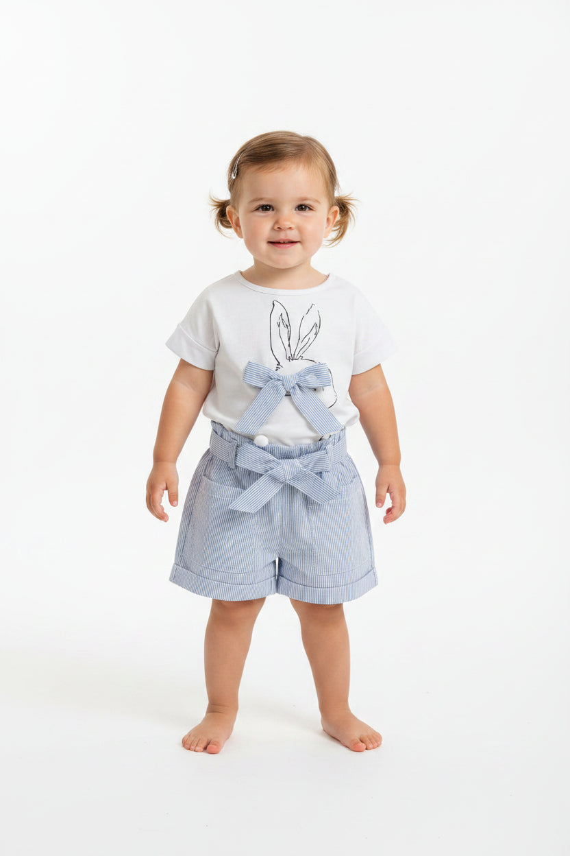 Set conjunto 2 piezas camisa blanca short rosado bebe niña polo HPC86374