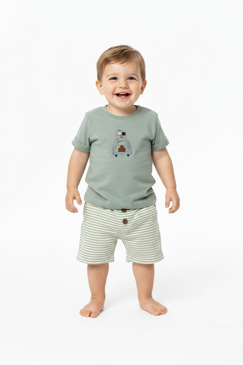 Set conjunto 2 piezas camisa verde carrito short verde bebe niño polo HPC 82658