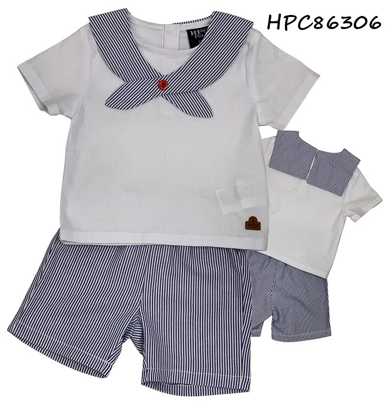 Set conjunto 2 piezas camisa blanca short azul claro bebe niño HPC86306