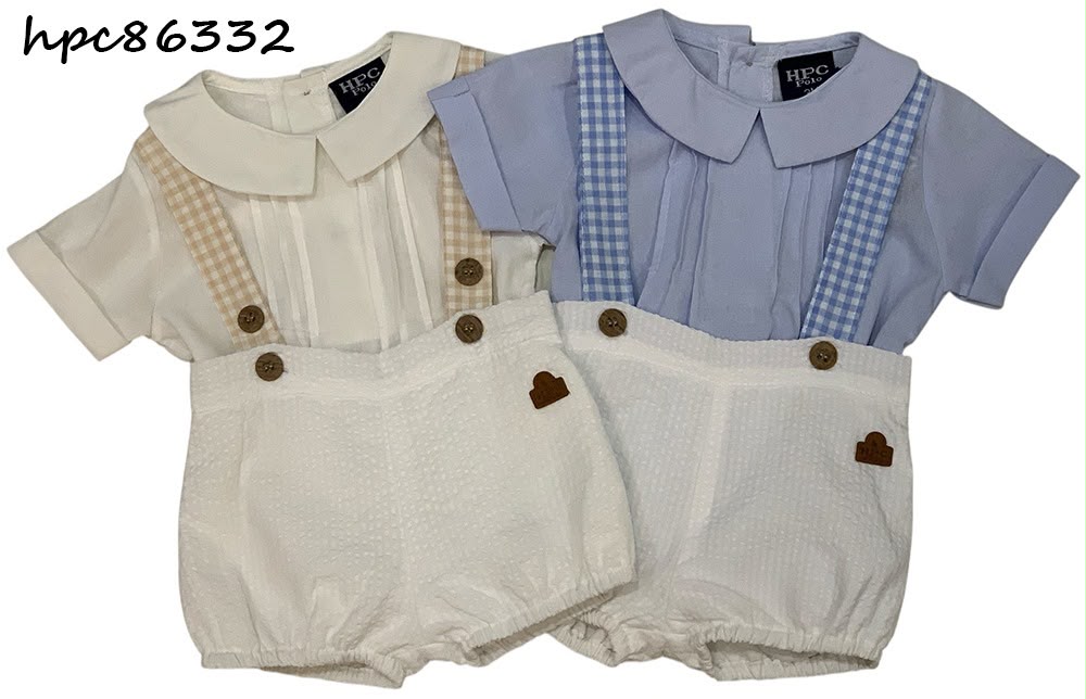 Set conjunto camisa short beige blanco bebe niño HPC86332