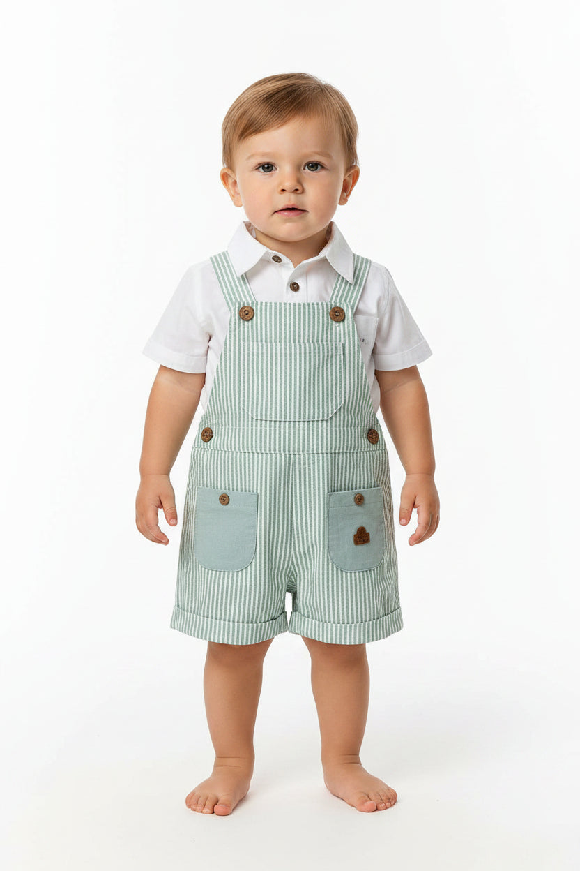 Set conjunto 2 piezas camisa blanca overall gris bebe niño polo HPC86333