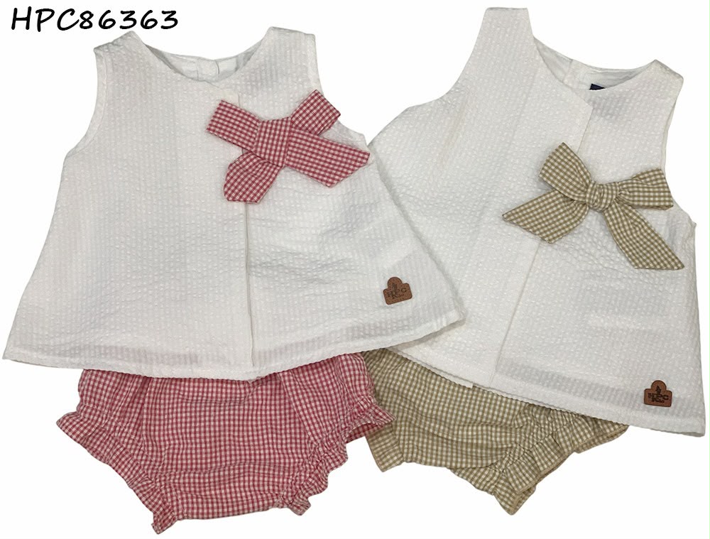 Set conjunto 2 piezas camisa blanca short beige bebe niña HPC86363