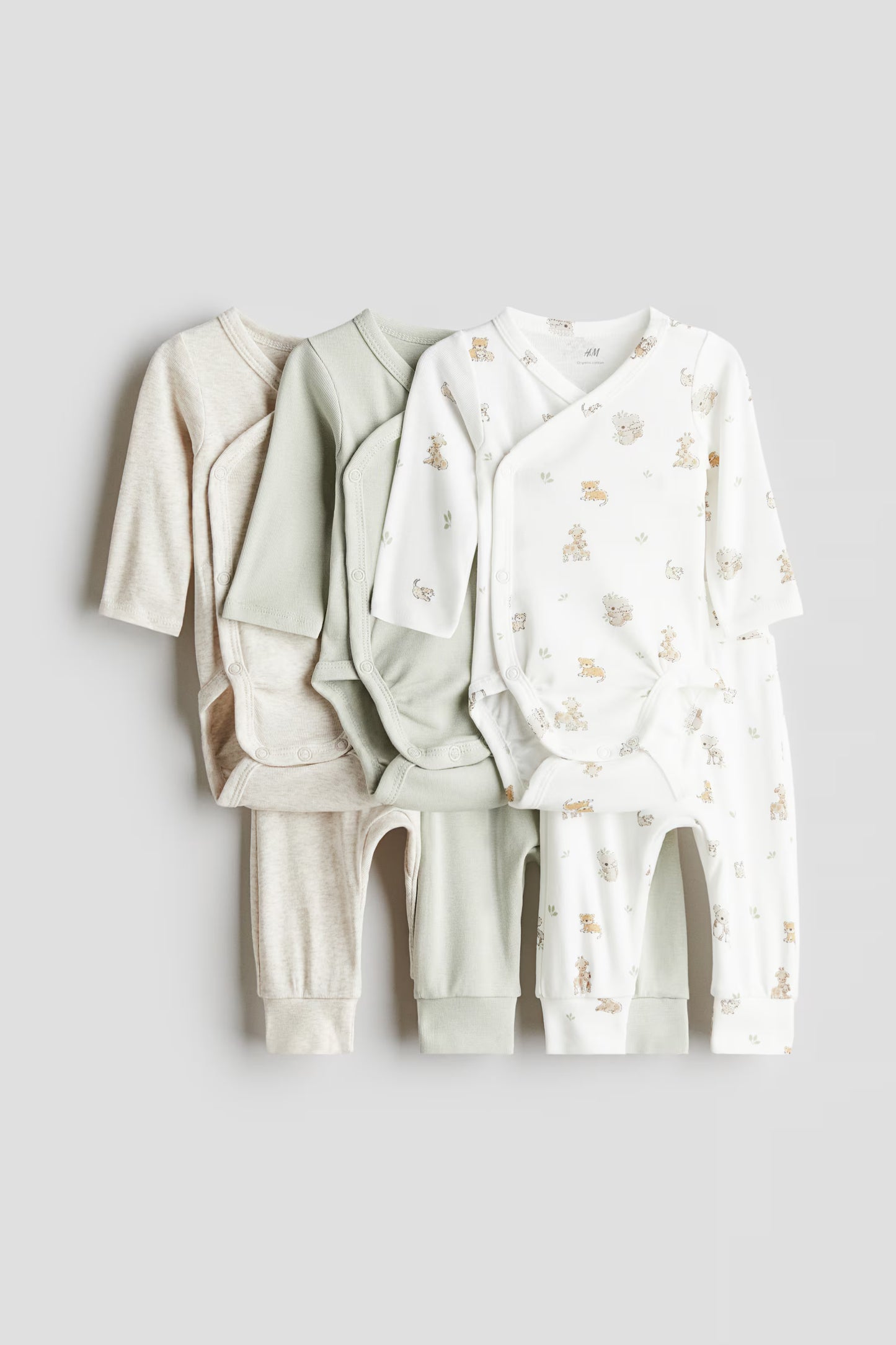 Set 6 piezas mameluco pantalón beige verde blanco bebe niño H&M 1022957027