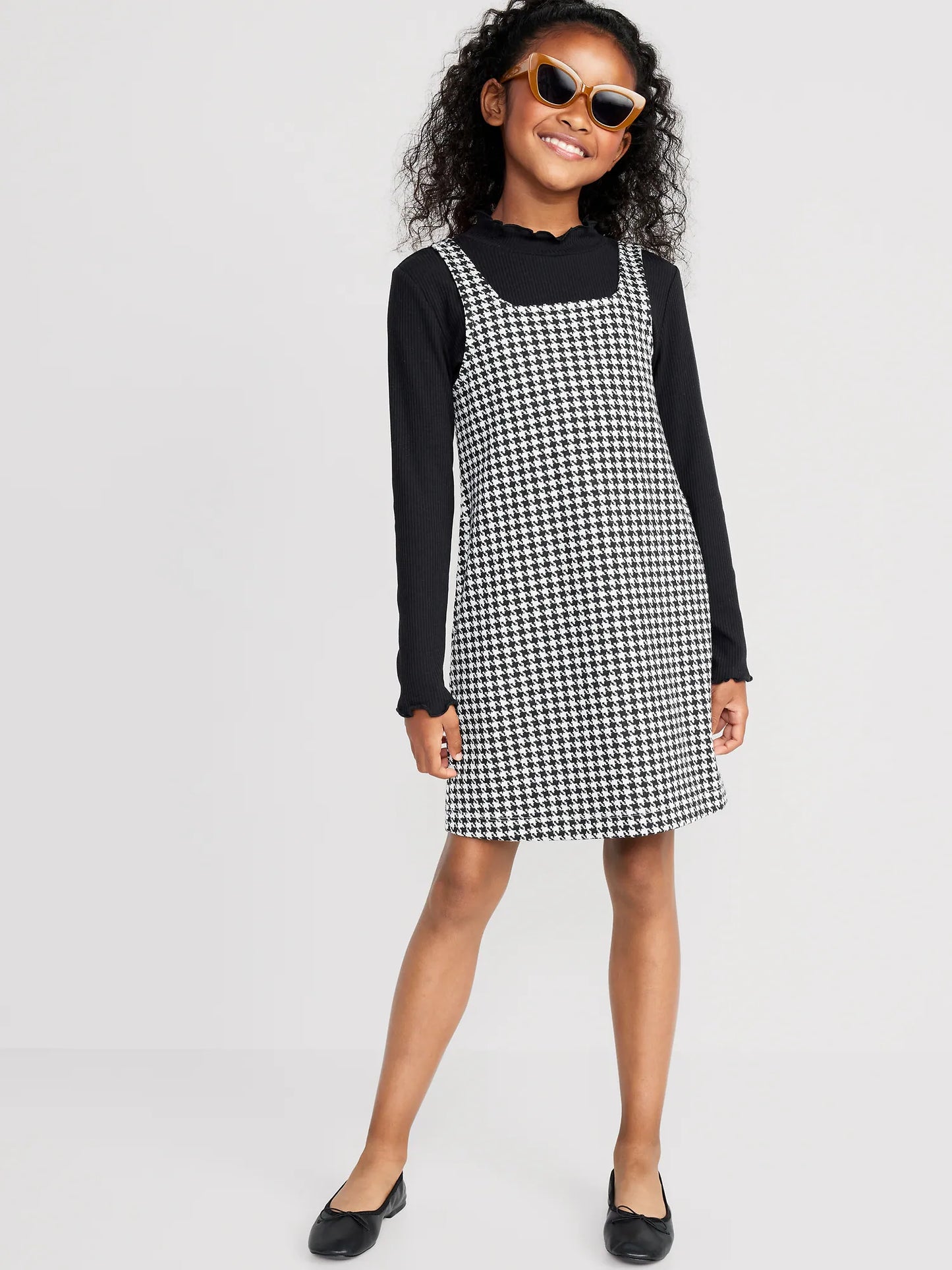 Vestido overall con camisa cuadros negros blancos old navy niña 37834992