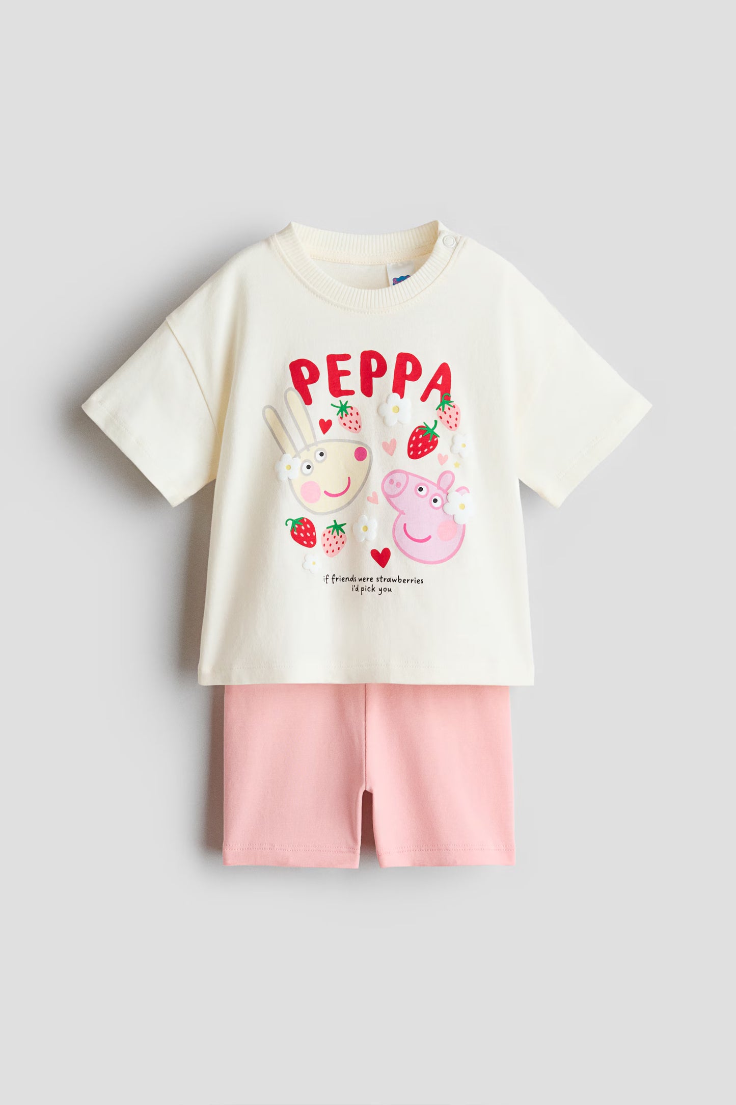 Set conjunto 2 piezas camisa beige short rosado Peppa niña H&M 1320121003