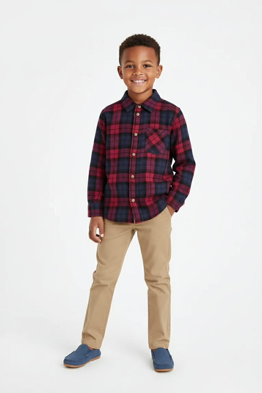 Camisa cuadros azul roja niño H&M formal 28896496