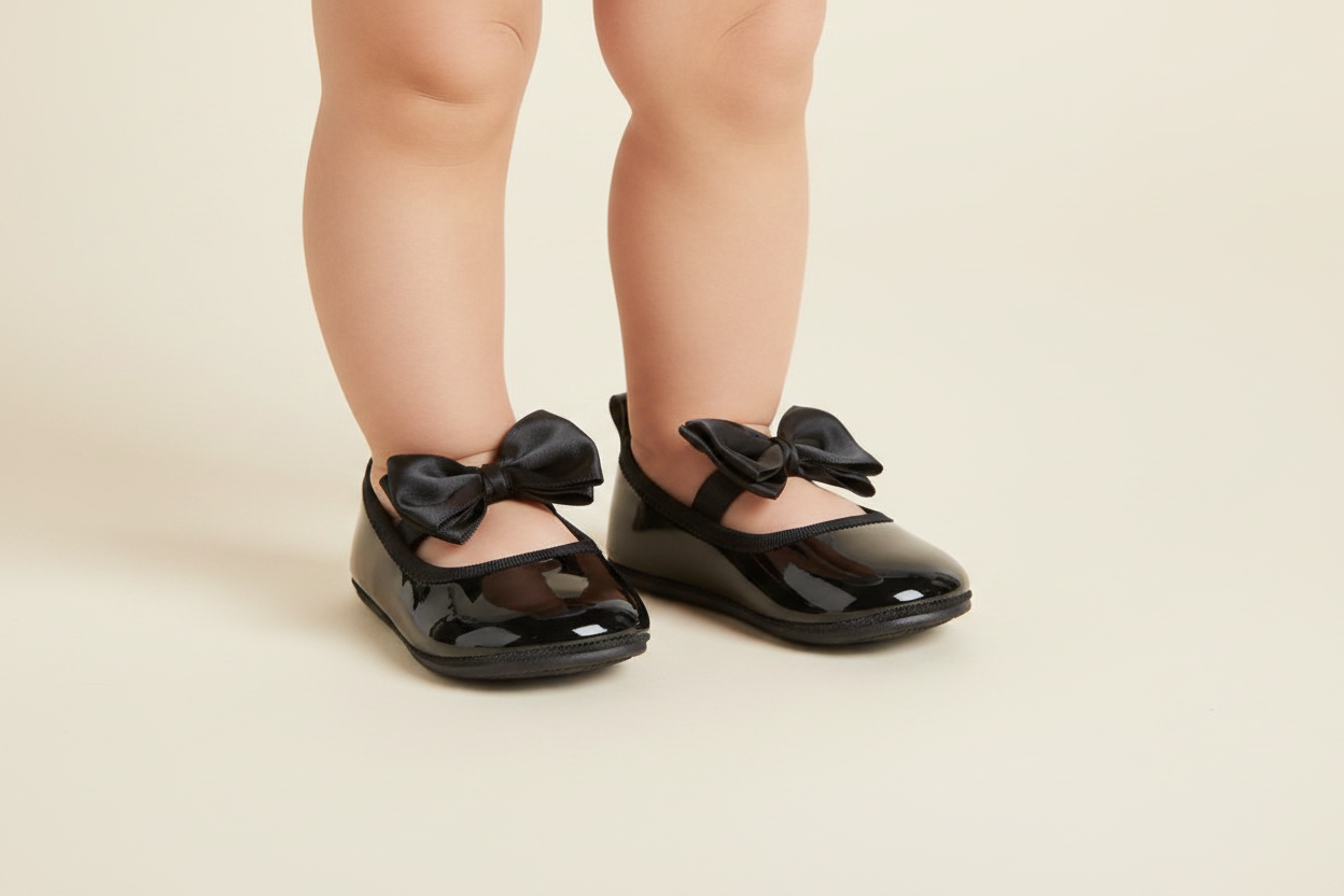 Zapatillas H&M negras bebe niña chongo cinta mantequilla