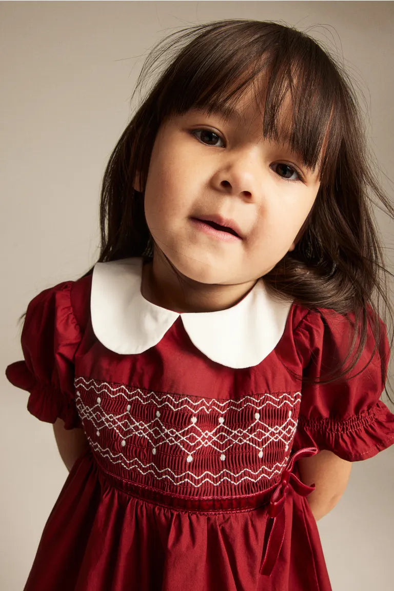 Vestido rojo vino niña H&M coello blanco 55026416
