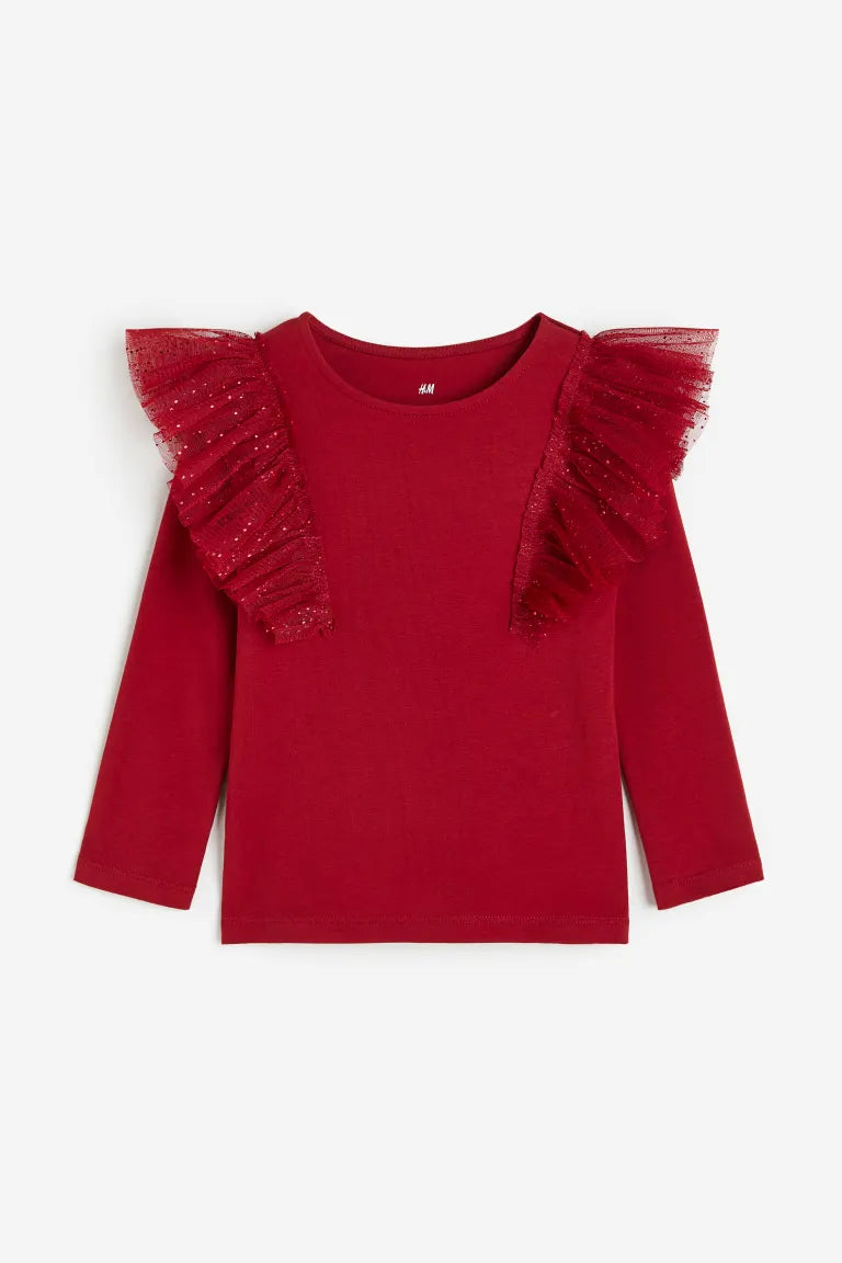 Camisa roja ruffle h&m niña manga larga revuelos – Kima Shop HN