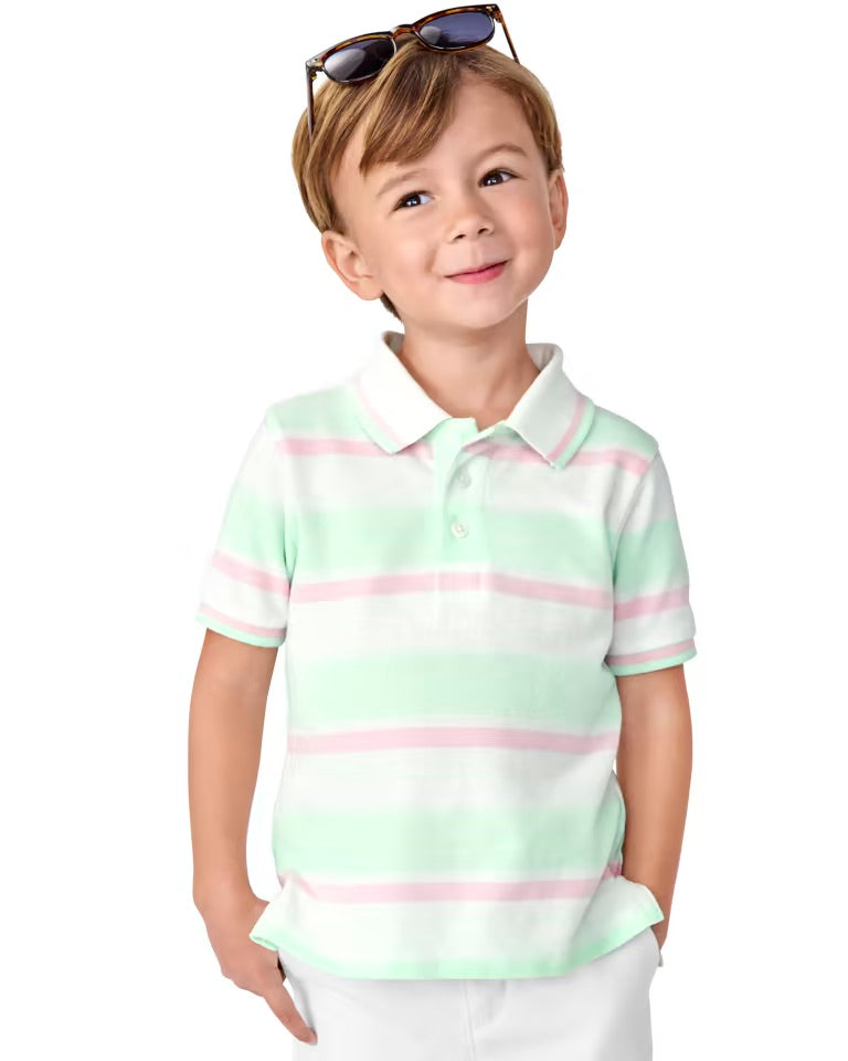 Camisa polo rayas verde rosado blanca Gymboree niño