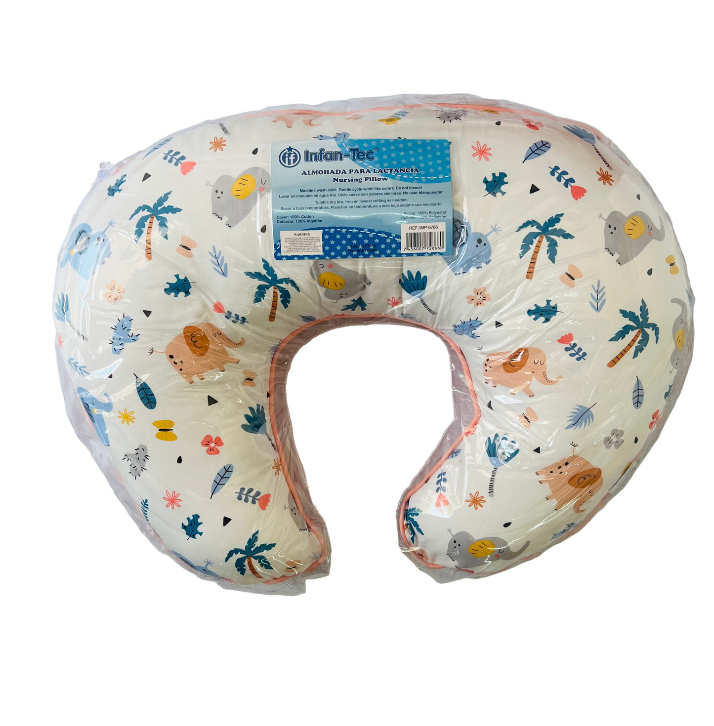 Dona almohada para lactancia Infan-Tec naranja elefante y palmera bebe niña niño
