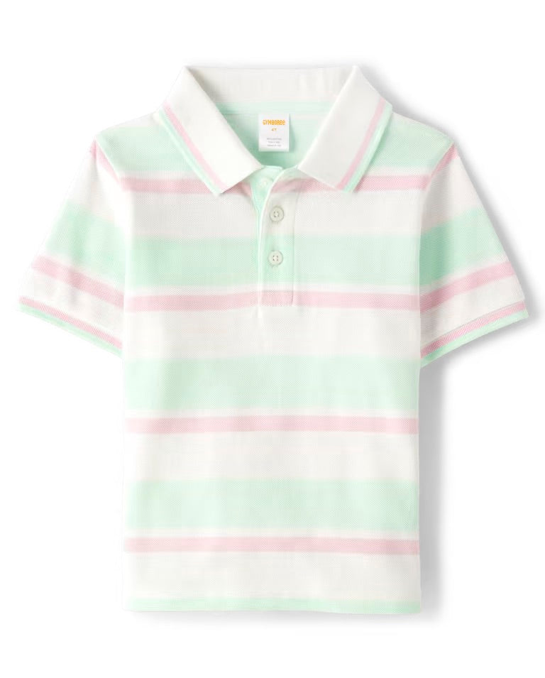 Camisa polo rayas verde rosado blanca Gymboree niño