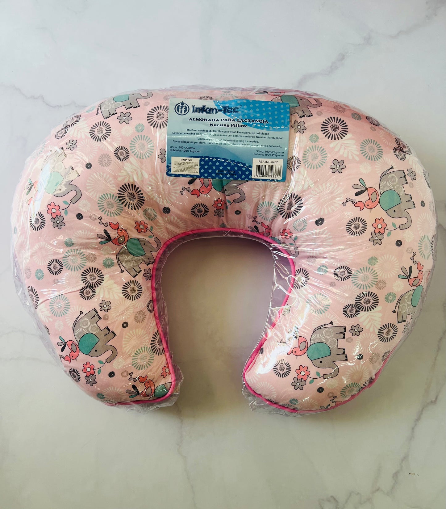 Dona almohada para lactancia Infan-Tec rosada elefante y Pajaro