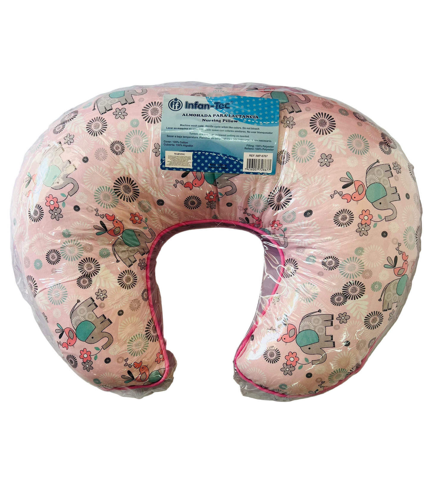 Dona almohada para lactancia Infan-Tec rosada elefante y Pajaro bebe niña