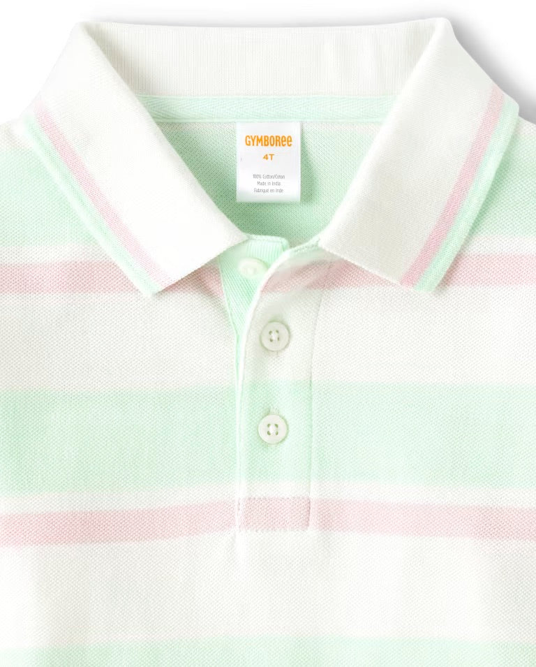 Camisa polo rayas verde rosado blanca Gymboree niño
