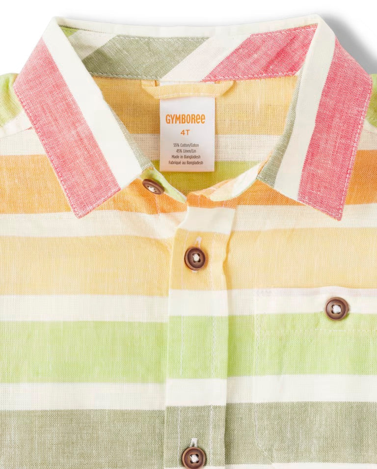 Camisa rayas verde rosado blanca formal Gymboree niño