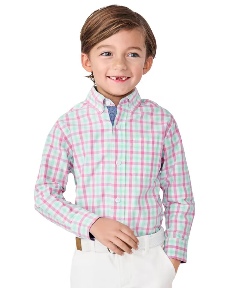Camisa cuadros rosado verde blanca Gymboree niño 2 a 12 años formal