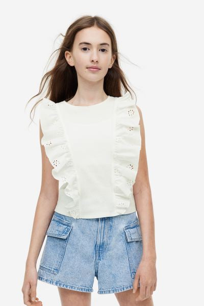Camisa blanca niña H&M revuelos blusa