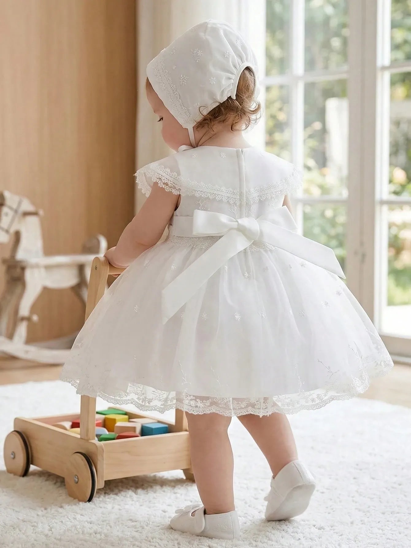 Vestido bautizo sombrero blanco bebe niña sa251126963003005997