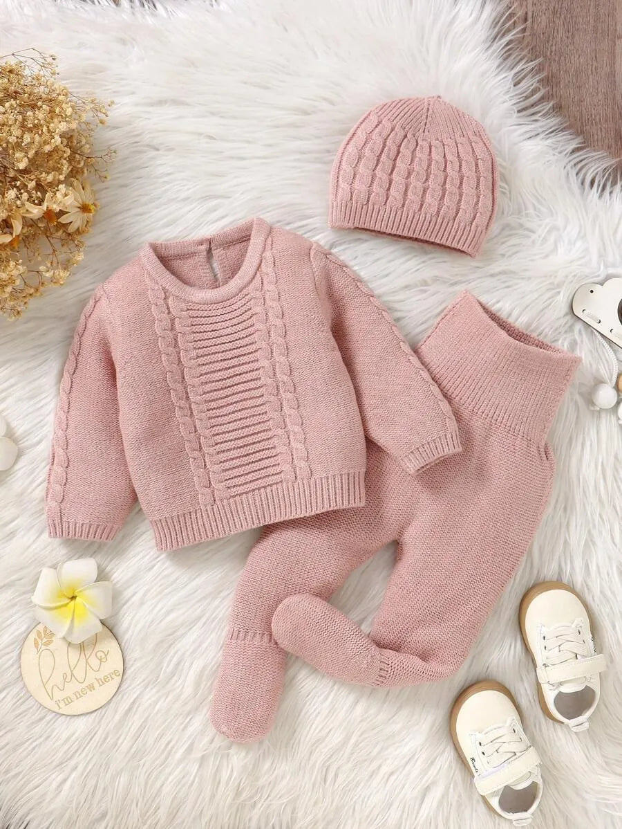 Set 3 piezas camisa pantalon gorro rosado bebe niña salida hospital sa2409271312140204