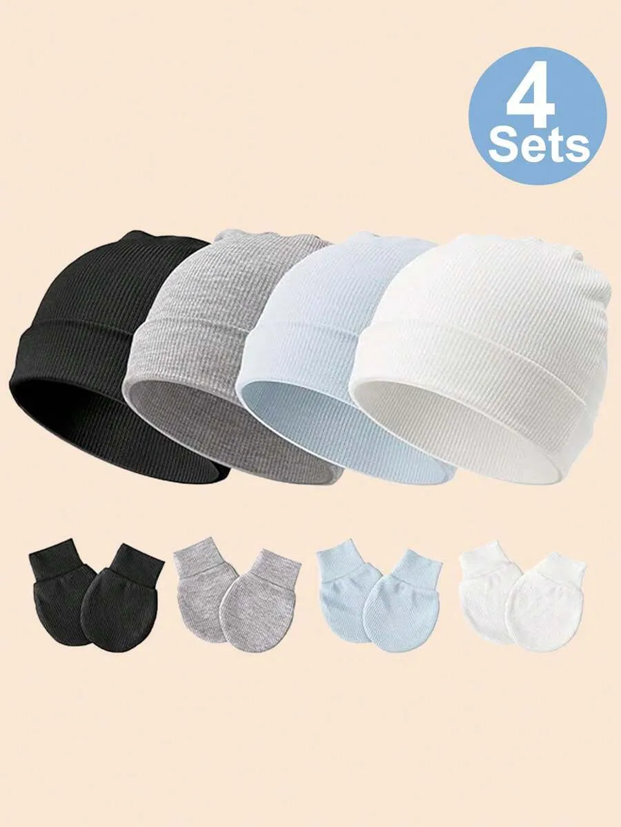 Set 4 gorros calcetines bebe niño negro blanco azul gris salida hospital sk2407050554161351