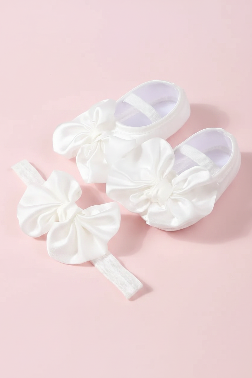 Set 2 piezas bincha blanca zapatos blancos bebe niña sa2405063333780049