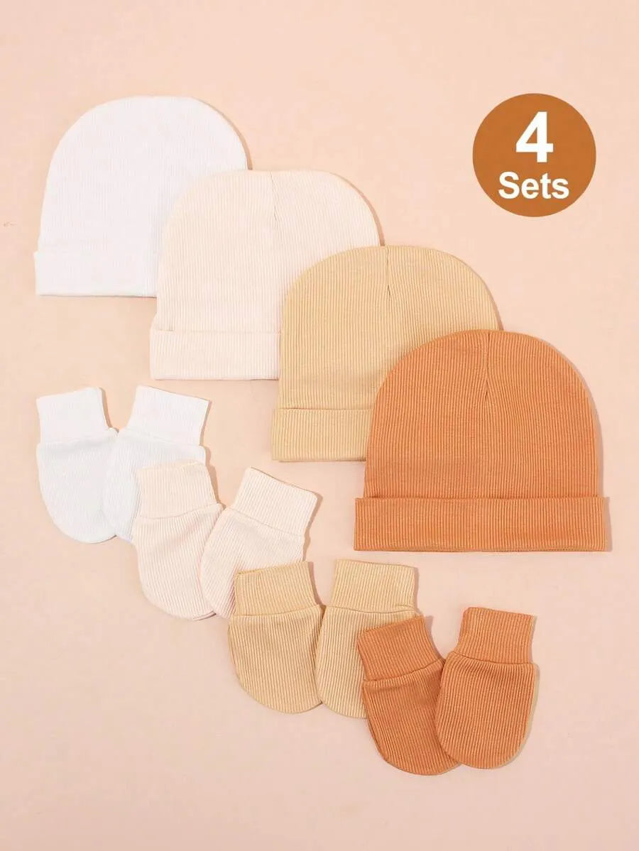 Set 4 gorros calcetines bebe niña blanco beige café salida hospital sk2407050554164774