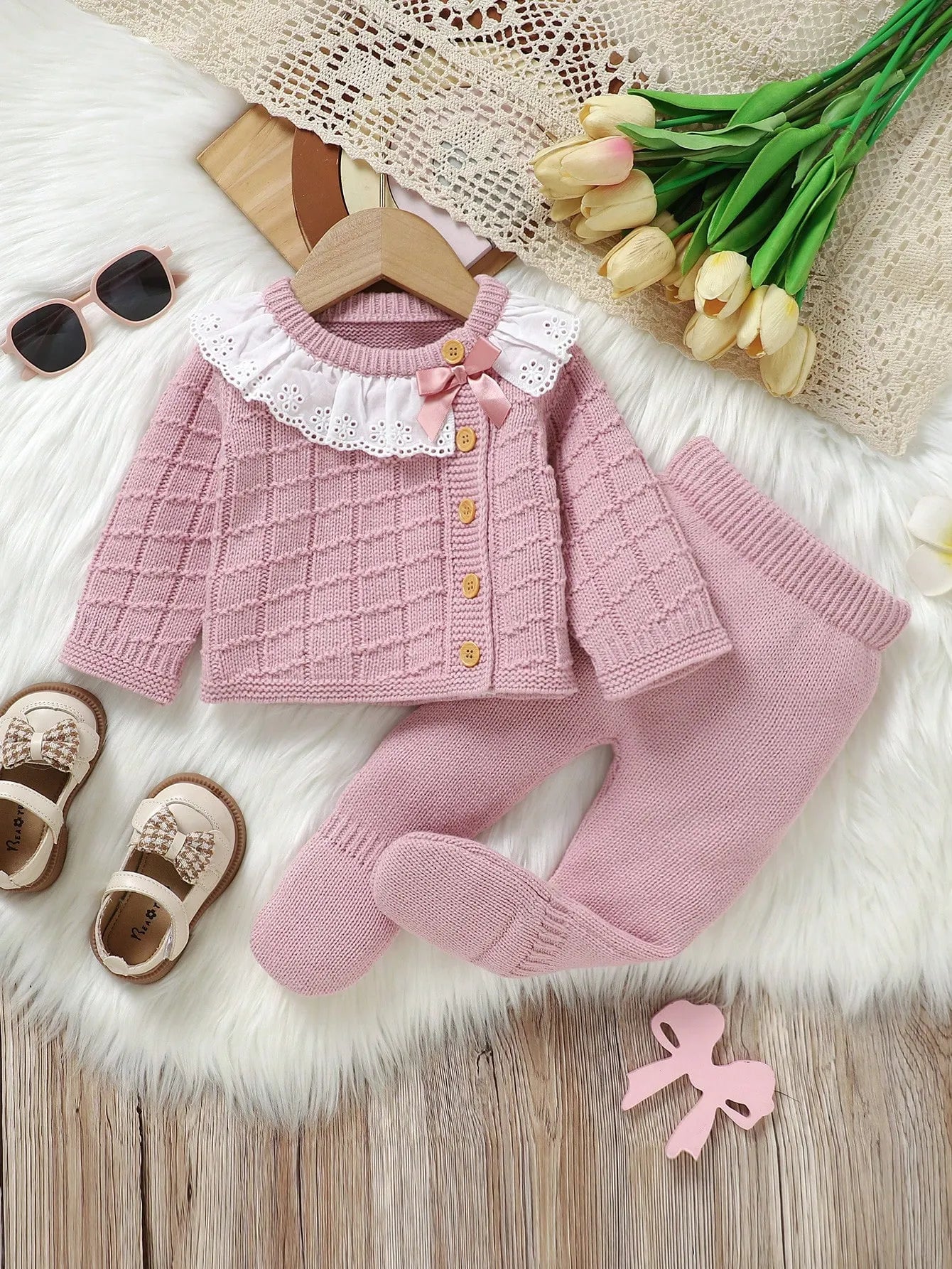 Set conjunto 2 piezas mameluco pantalon rosado bebe niña sa25083171279295145