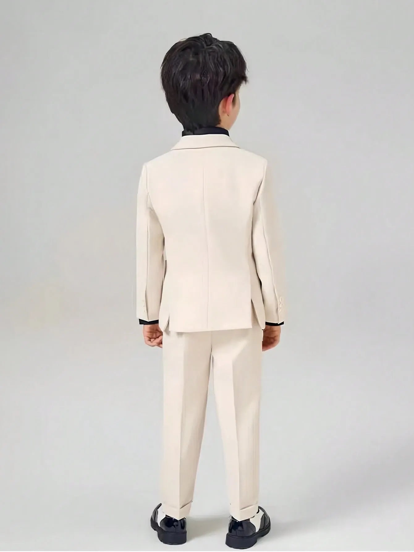 Set traje formal 4 piezas camisa blanca formal saco pantalon corbata niño beige sk25052211174224714
