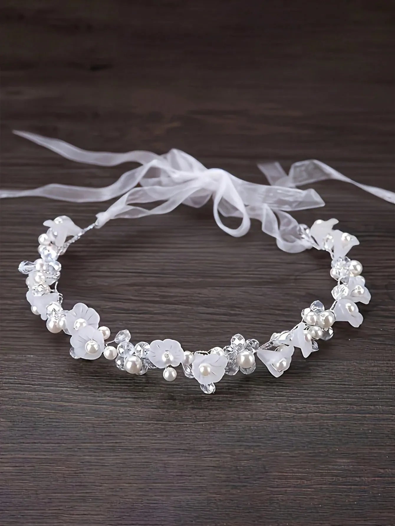 Diadema blanca bebe niña flores bautizo sk25033172222887775