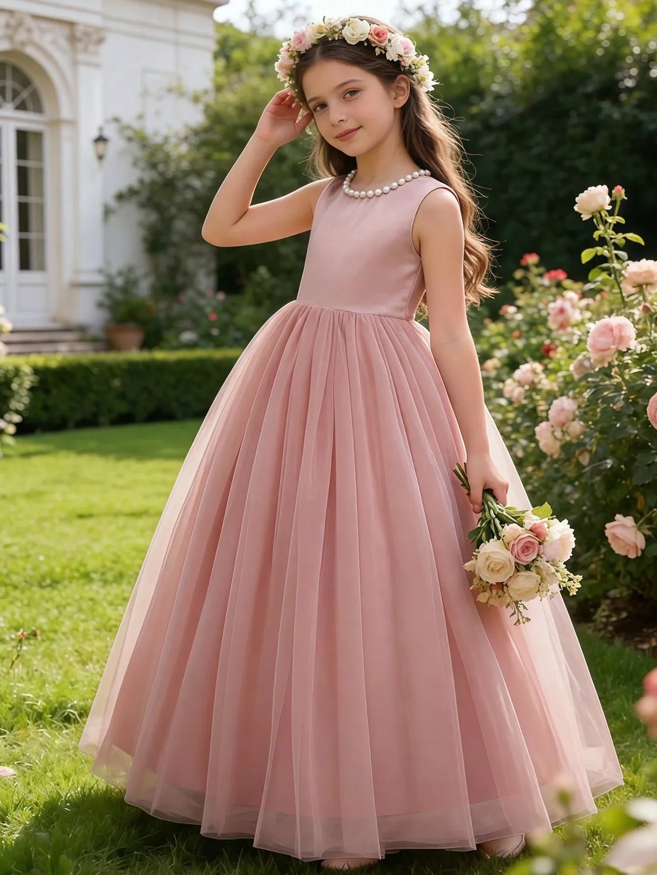 Vestido rosado gala niña eventos sk25052391111999171