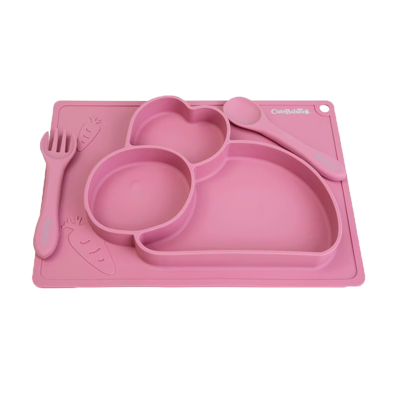 Set plato de silicon rosado Cutebabies