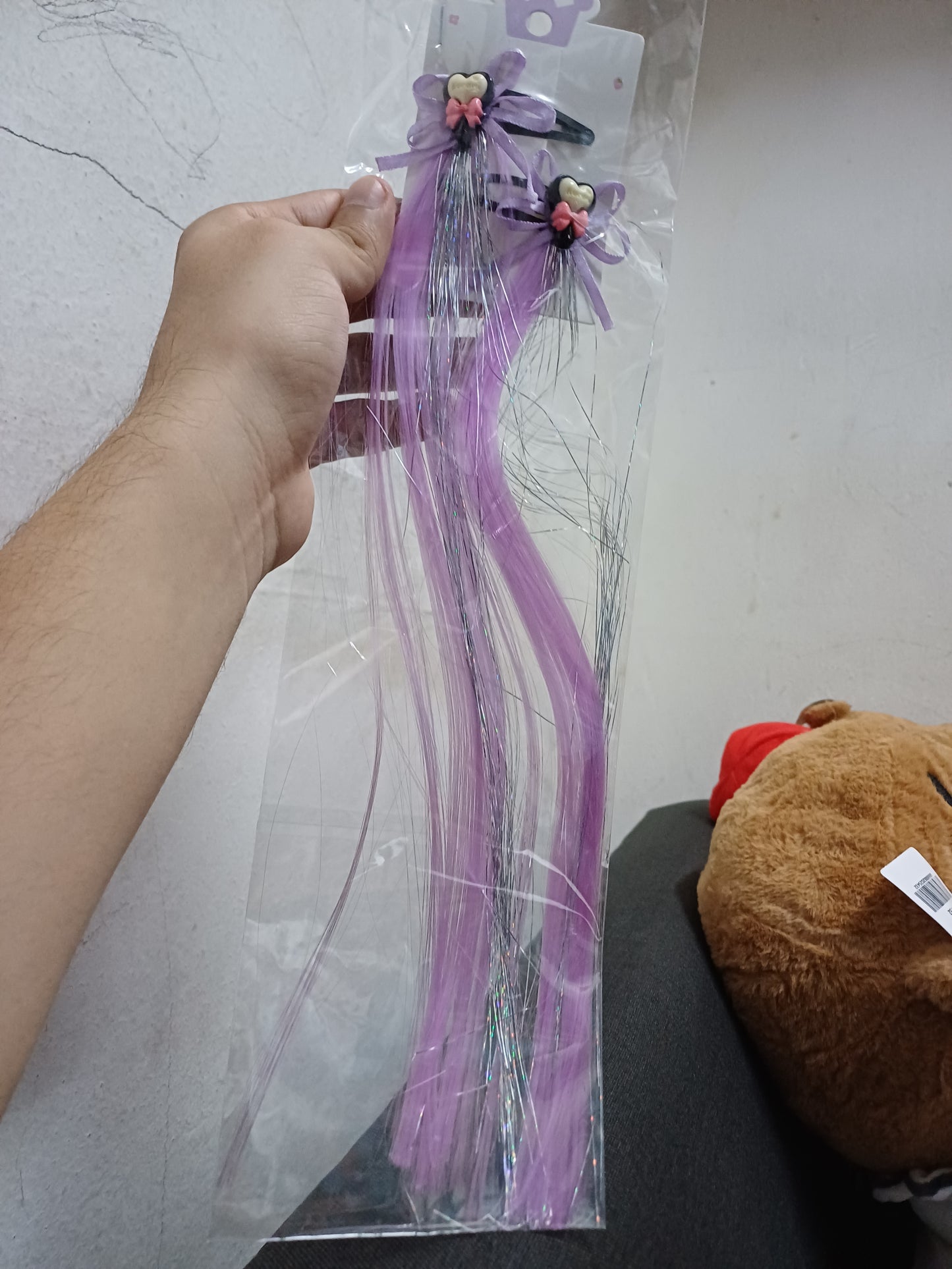 Extensiones cabello morado niña accesorio gancho