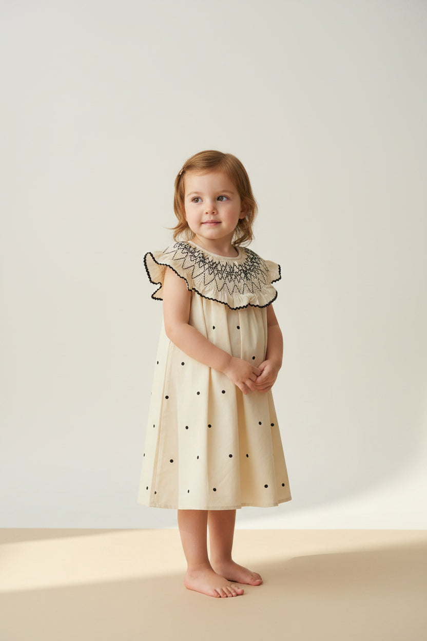 Vestido beige polka dot puntos bebe niña 86413