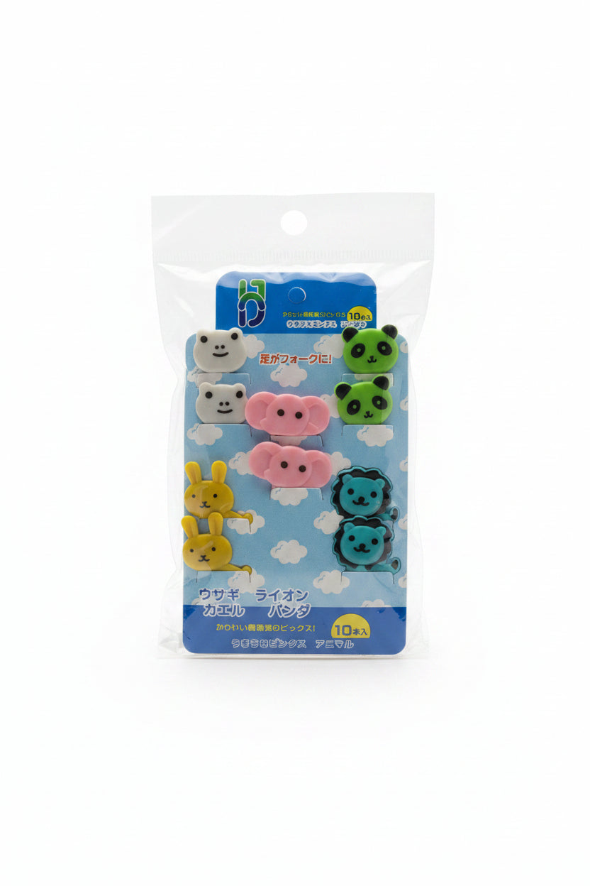Set 10 pincho lonchera animales panda elefante sapito león