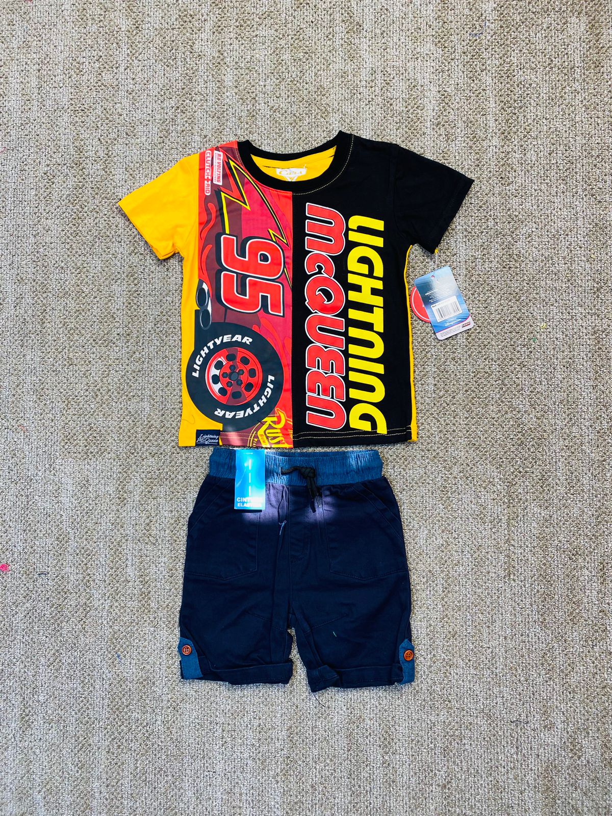 Set 2 piezas rayo McQueen cars camisa amarilla short azul niño A9-C3-204N promo 3x1000