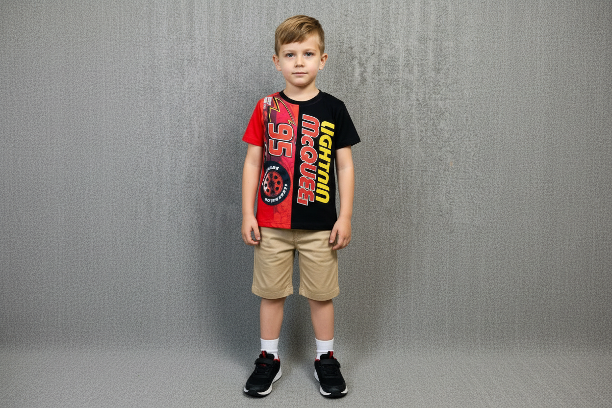 Set 2 piezas rayo McQueen cars camisa roja short beige niño A9-C3-204N