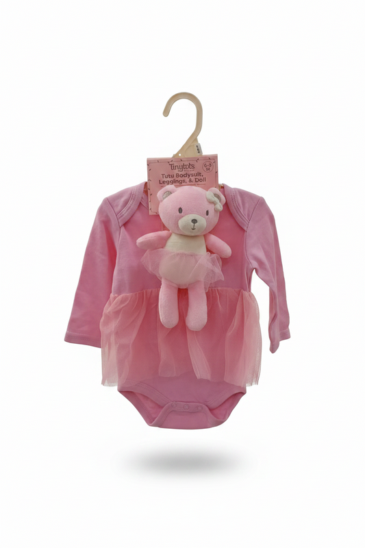 Set 3 piezas mameluco pantalon rosado peluche apego bebe niña Tinytots DA262-PK