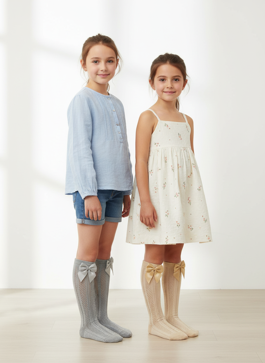 Set dos Calcetines altos Medias coquette niña gris y beige unitalla 7453094212232