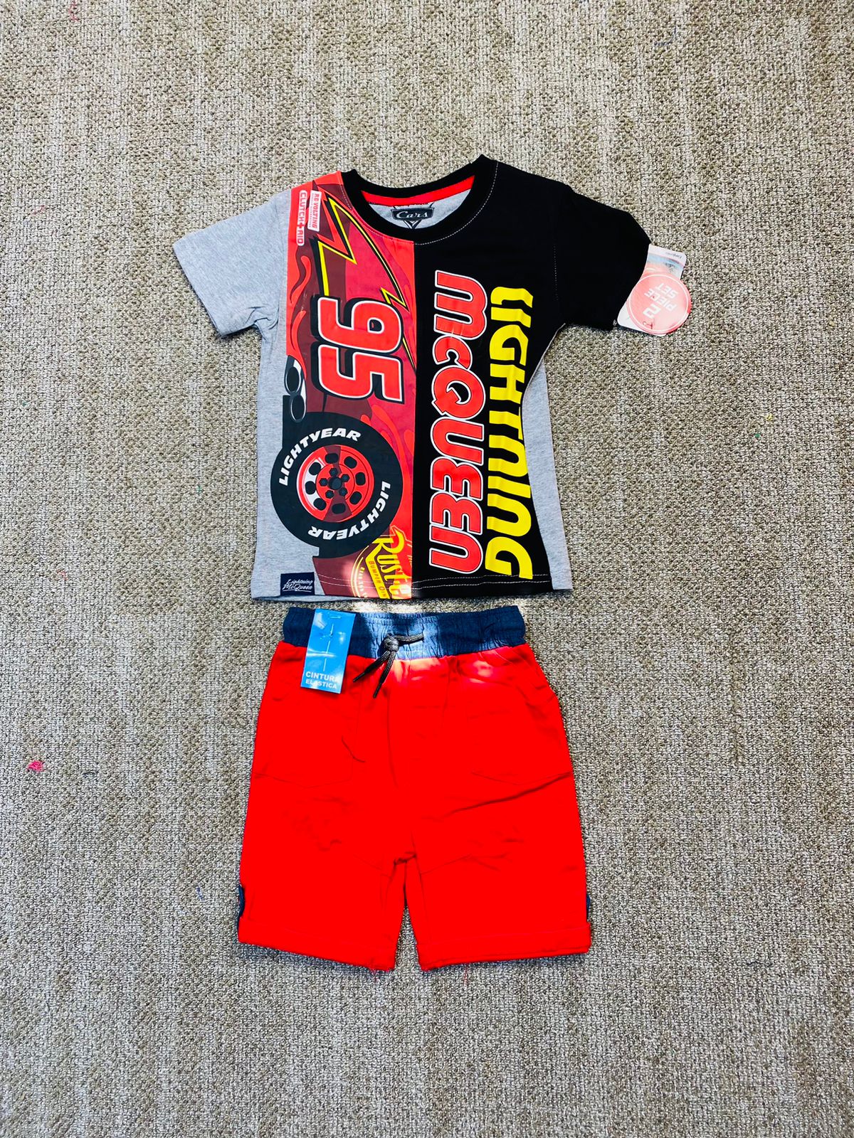 Set 2 piezas rayo McQueen cars camisa gris short rojo niño A9-C3-204N 490390