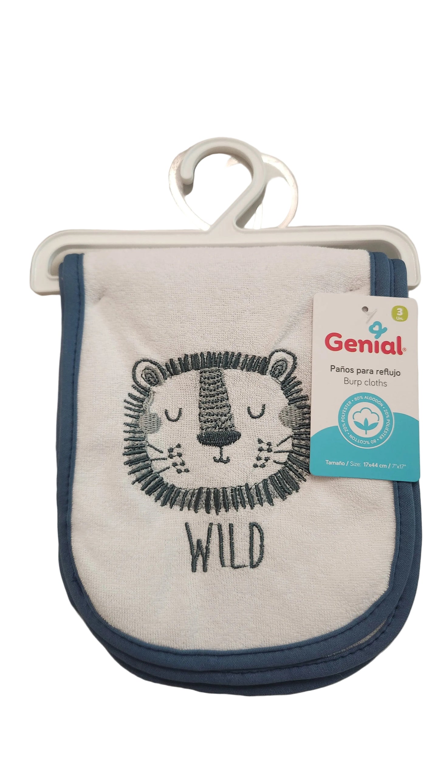 Set 3 toallas salivera Genial Azul Blanco bebe niño Wild