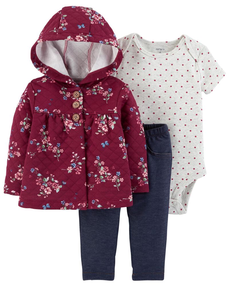 Set 3 Piezas sueter con gorro mameluco pantalon bebe niña carters promo 2x1000