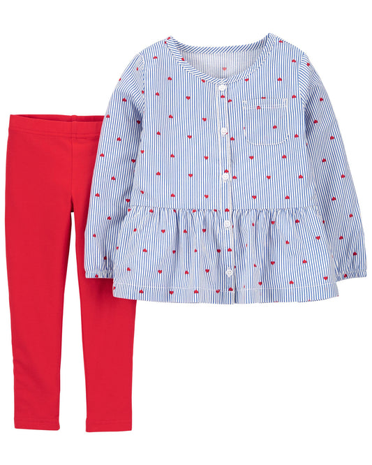 Set 2 Piezas niña carters corazones leggins rojas promo 2x1000