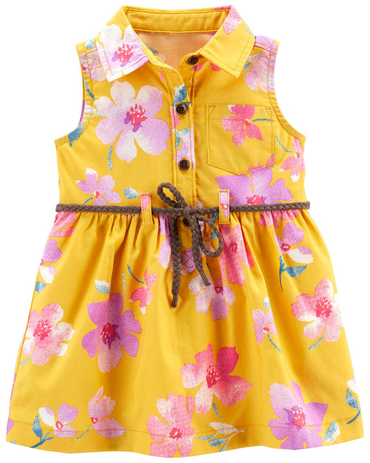 Vestido amarillo flores con faja Carters niña 12m promo 2x1000