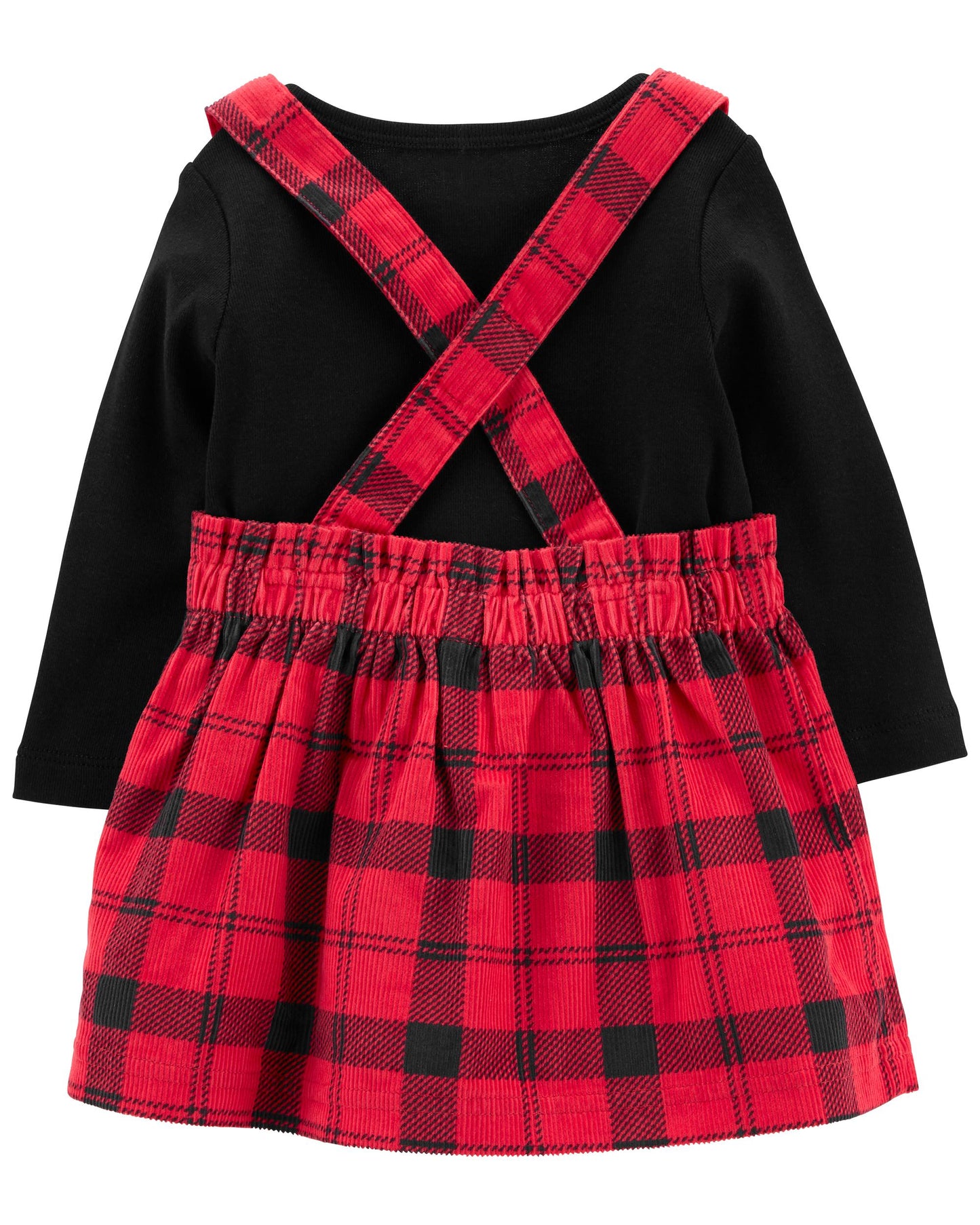 Set 3 piezas vestido Overall con camisa negra cuadros y medias bebe niña carter's 17619440